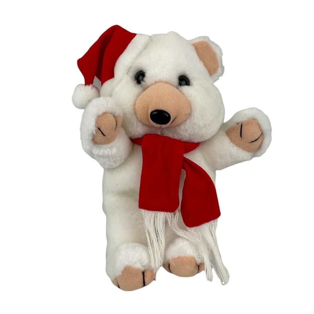 Ace White Bear Red Christmas Hat Scarf‎ 10" Plush Stuffed Animal Toy